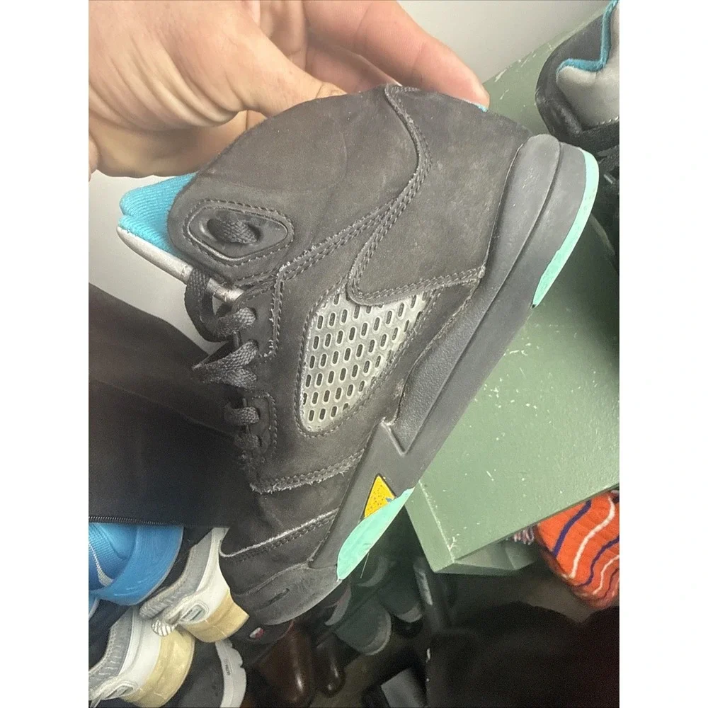 Size 2Y - Nike Air Jordan 5 Retro Aqua (PS)   440889-047 Black Blue NO INSOLES